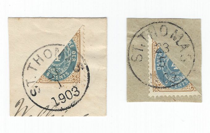 The St.Thomas Post Office used two different hand cancels. 
One with a period after St. (ST.) and one with a colon after St (ST:).