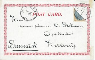 St.Thomas April 21, 1903 to Denmark. Photo postcard without message. Printed Matter -
overpaid with 1 cent. Arrival postmark Hellerup May 12, 
