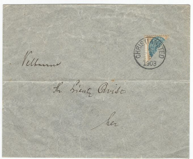This cover and the cover shown below are the only two recorded covers cancelled on the last day of use of bisects on St. Croix. 
This cover was mailed by Privat no. 12 - who in place of the town name wrote “her” which is Danish for “Here” indicating very local delivery.