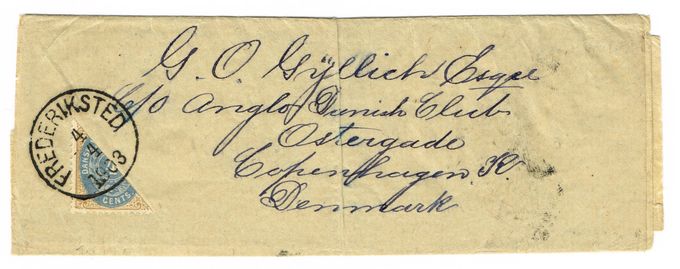 A newspaper wrapper containing a double rate printed matter sent from Frederiksted April 4, 1903 to Copenhagen. 
