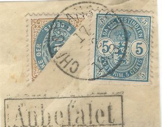 Partial cancelled Christiansted February 17 and stamped Anbefalet (Danish for Registered). A unique partial.