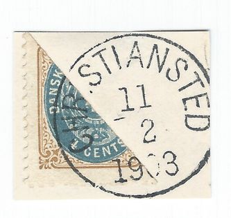 Christiansted - First day of use - February 11 - 1903. Printing 3.
After many years of search this is the one and only bisected from Christiansted with a first day postmark identified. This partial is unique.