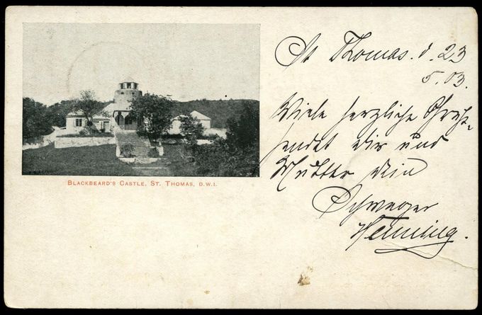 St. Thomas May 23 1903. Backside of the postcard showing genuine usage.