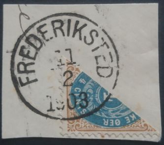 Partial cancelled Frederiksted February 11 1903 - first day of use in Frederiksted. This partial is very rare.