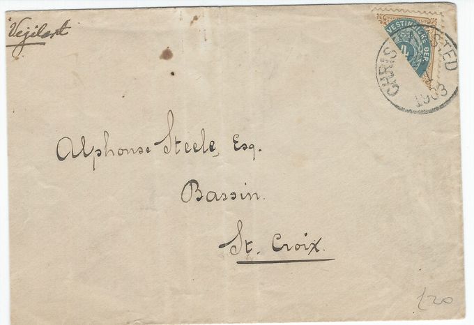 This cover is send from St.Thomas to Christiansted.  I have only located three covers dated January 23 with postmark Christiansted and one cancelled January 31 Christiansted.
