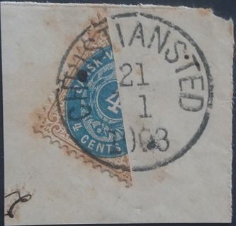 Cancelled Christiansted January 21 1903. The earliest recorded cancel on St. Croix. This partial is unique.