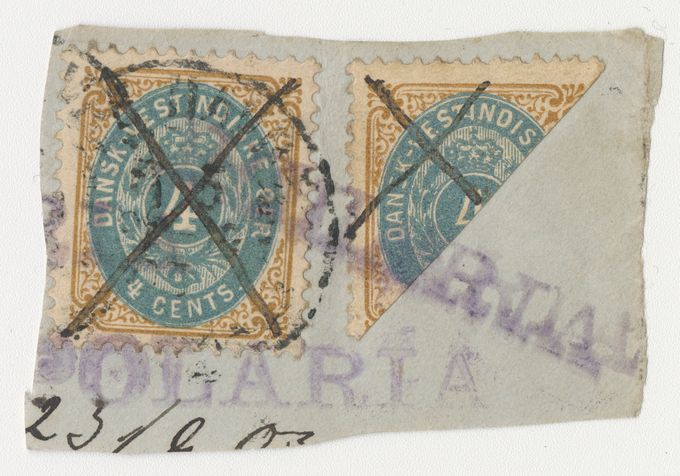 Bisected  4 cents on a partial - pen cancelled on board the German steamer SS Polaria on Sep 23 1903.