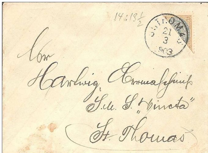 Cover to S.M.S. Vineta - cancelled St. Thomas March 21 1903.
