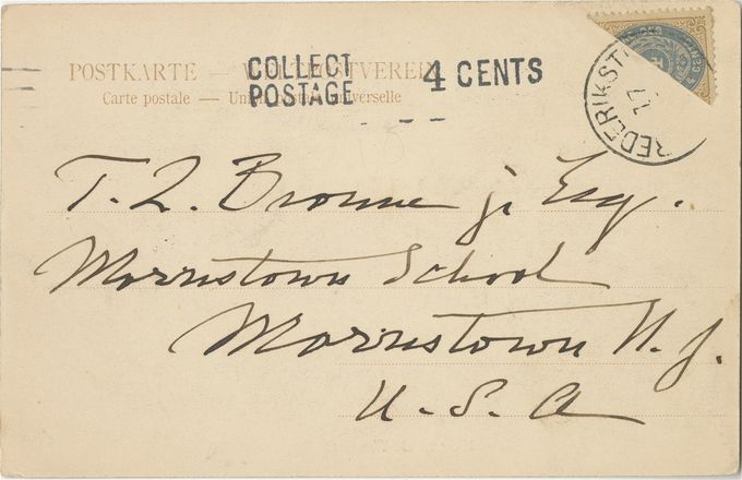 The only known postage due penalty to a bisected 4 cents postcard/letter in the USA. COLLECT POSTAGE and 4 CENTS have been applied to the postcard.