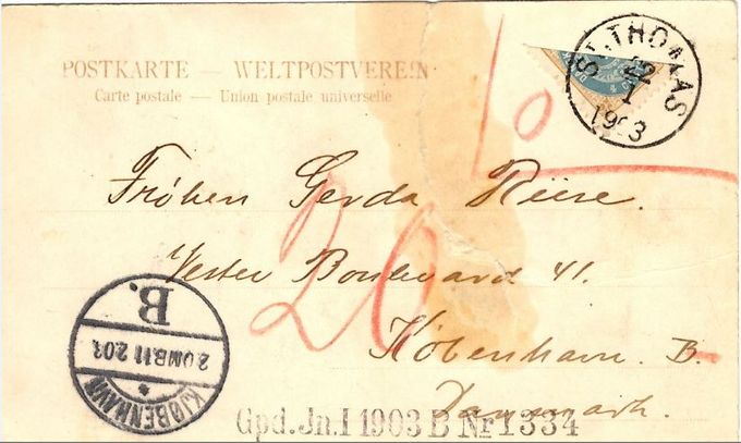 The second postcard mentioned in the correspondence. Both postcards were travelling along side to Denmark. This one is addressed to the sister of Mr. Riise, Gerda Riise.
Please also note the file number in the bottom part of the postcard. The card has an obvious tear - but regardless a very important postal item.